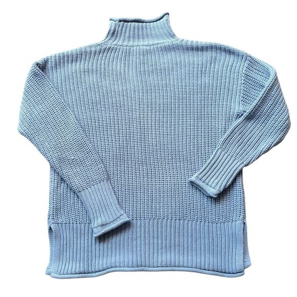 Haven Well Within Shaker Knit Funnel Neck Sweater Pale Blue Chunky Women's Large - Picture 2 of 6